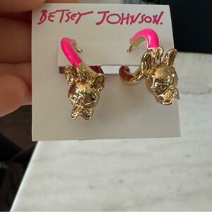 NWT Betsey Johnson Frenchie enamel hoop earrings